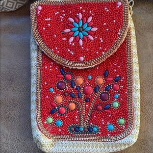 Embellished Red Beaded Women's Bag